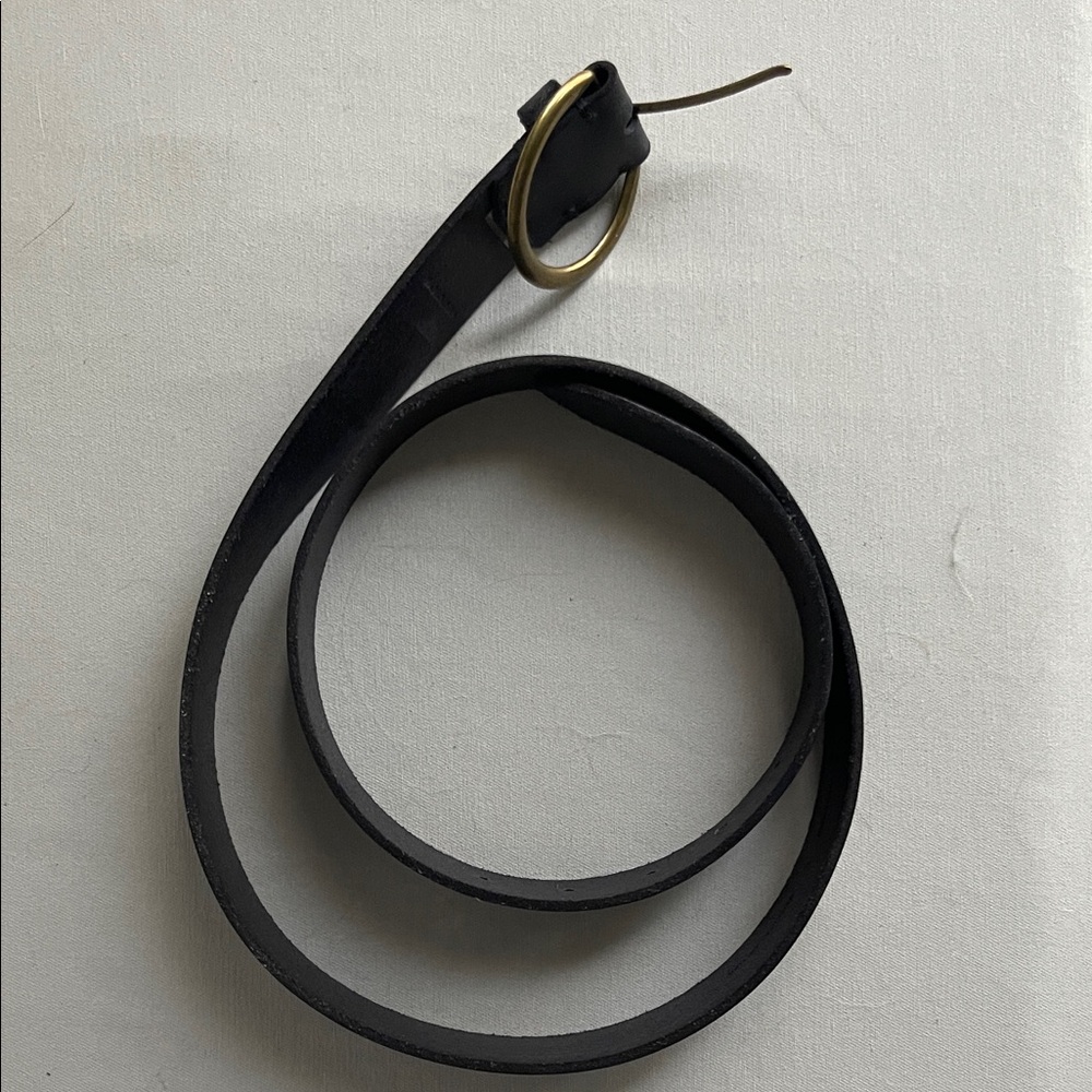 Frye Black Leather Belt with Gold Ring Buckle